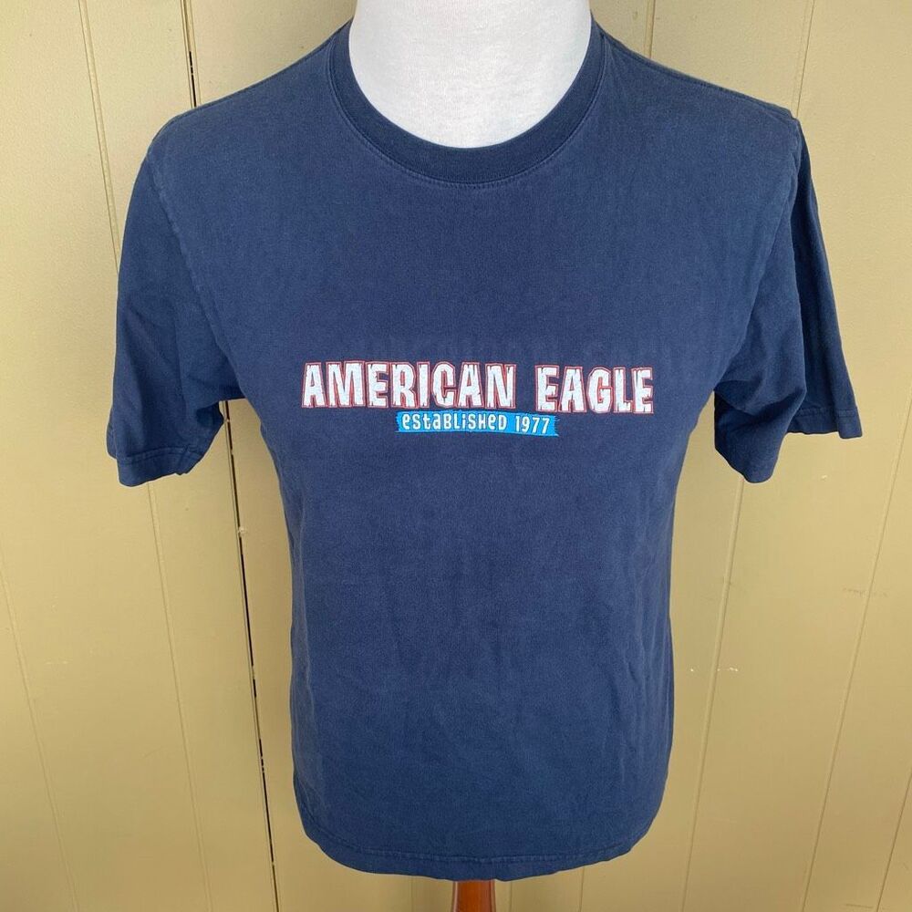 American Eagle men S short sleeve crewneck graphic print t-shirt navy blue
